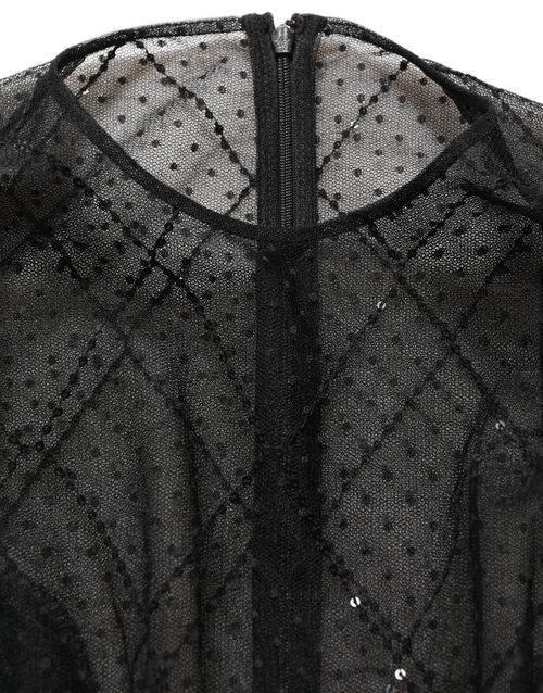 Mesh Lace Long-Sleeved Maxi Dress — Black
