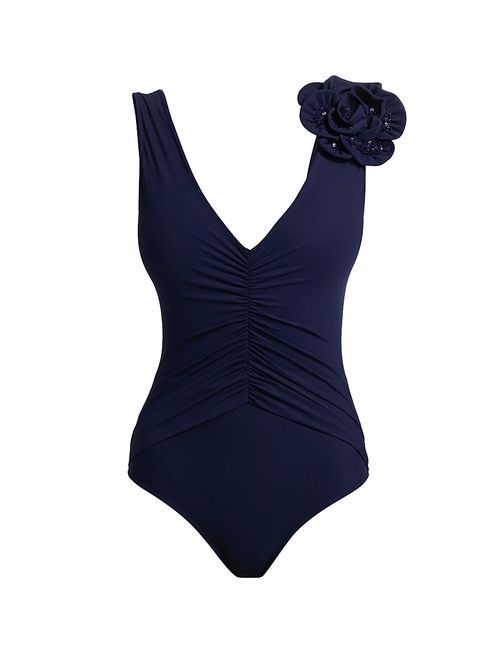 Women's Feba Sequin-Embellished Rosette One-Piece Swimsuit - Blue Notte