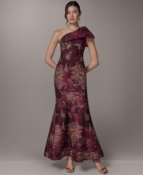 Petite Metallic One-Shoulder Gown - Prune Multi