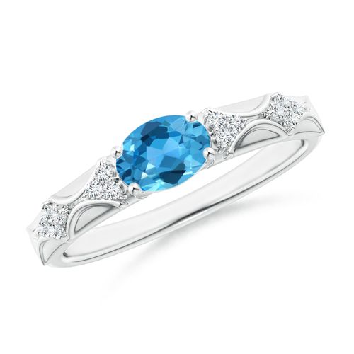 Angara 0.95 Carat Oval Swiss Blue Topaz Vintage Style Ring with Diamond Accents in Platinum