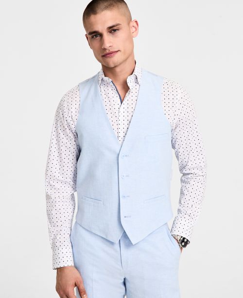 Men's Slim-Fit Linen Suit Vest, Exclusively at Macy's - Powder Blue