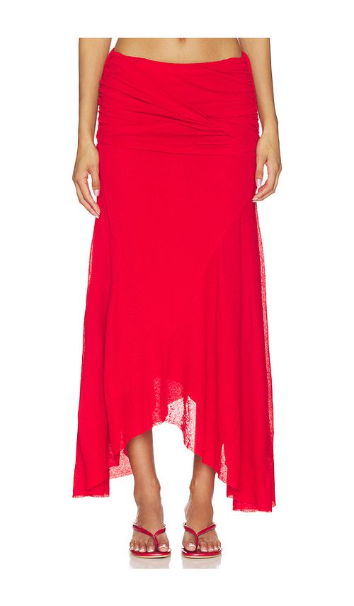 Ganni Marl Mesh Draped Long Skirt in Red. 34. Also