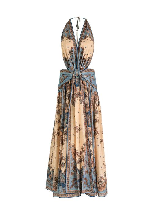 Ascension Plunge Halter Printed Cotton Maxi Dress