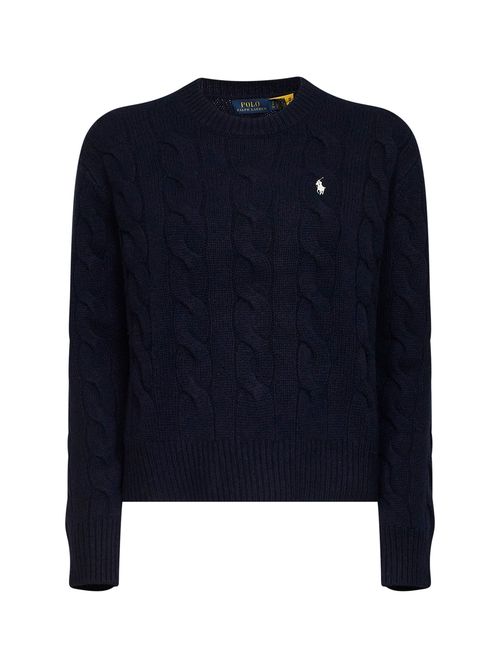 Cable-Knit Wool-Cashmere Sweater — Navy