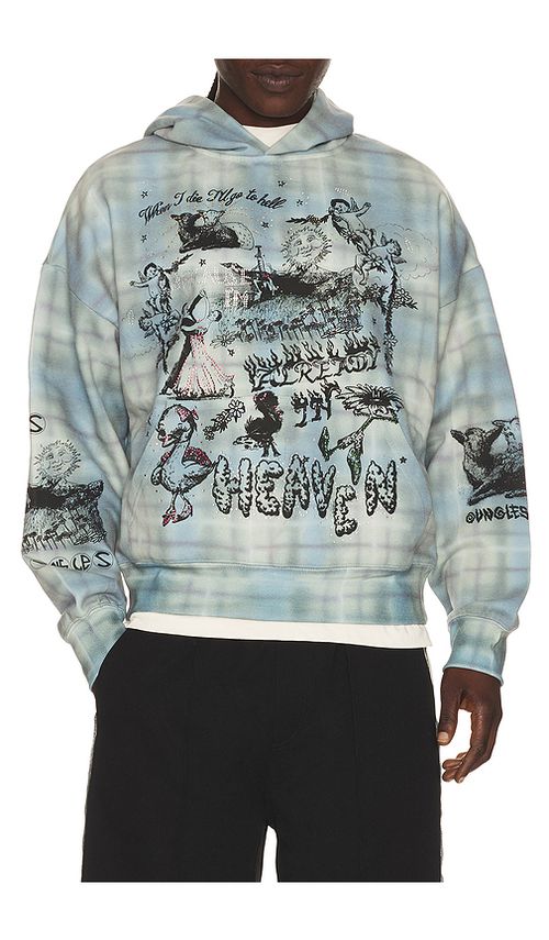 Jungles Already in Heaven Plaid Hoodie in Green,Blue. L. Also in M, S, XL/1X