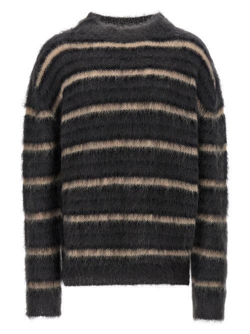 Striped Brushed Mohair Sweater — Gray