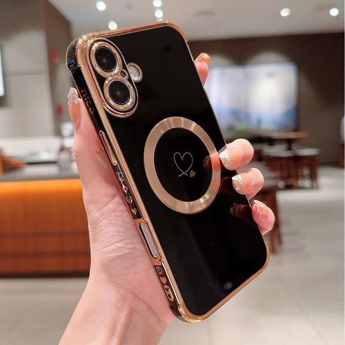 TEMU Six-color Magnetic Side Electroplated Hollow Phone Case For , Full Coverage Anti-drop Protective Sleeve - Creative Minimalist Design Compatible