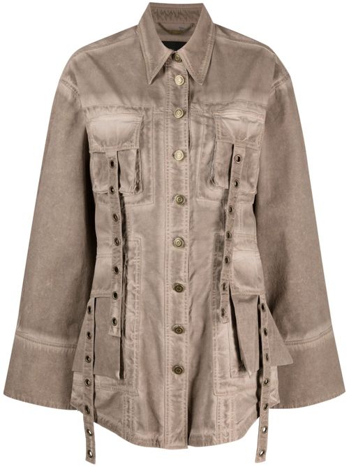 Eyelet-Detailed Denim Jacket — Beige