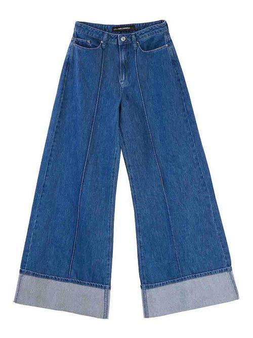 Folded Wide Leg Denim Pants
