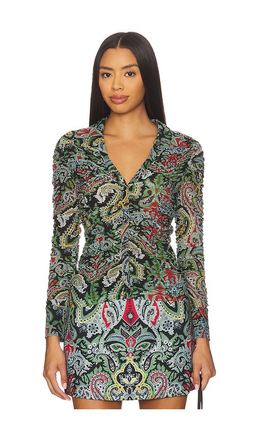 Alice + Olivia Portia Ruched Top in Multi. XS. Also in