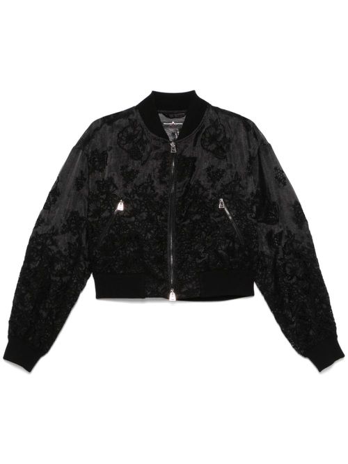 Floral-embroidered jacket - Black