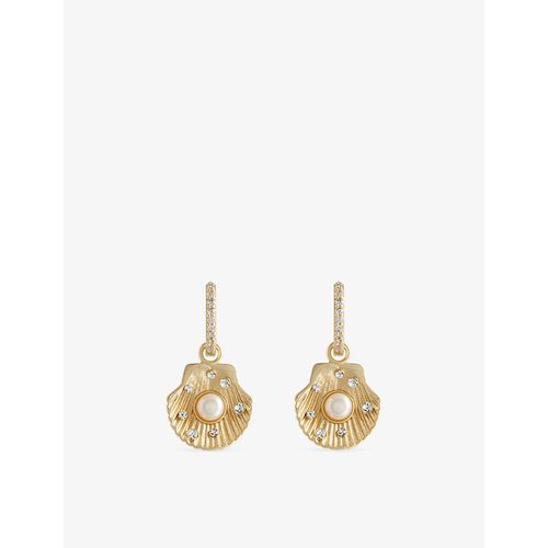 Womens Seashell Pearl Metal Drop Hoop Earrings