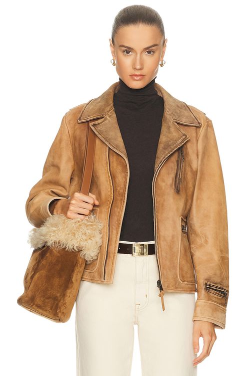 Ralph Lauren Collection Gibbons Moto Jacket in Tan