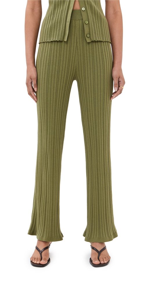 LE BOP Ribbed Flare Pants Olive