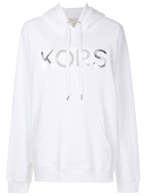 Oversized metallic-logo hoodie - White