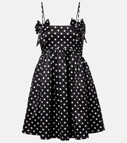 Bow-detail polka-dot satin minidress