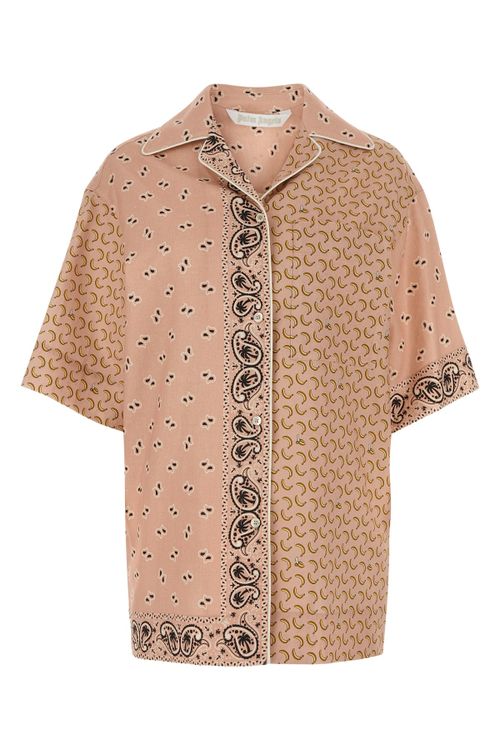Mixed-Pattern Camp-Collar Shirt — Beige
