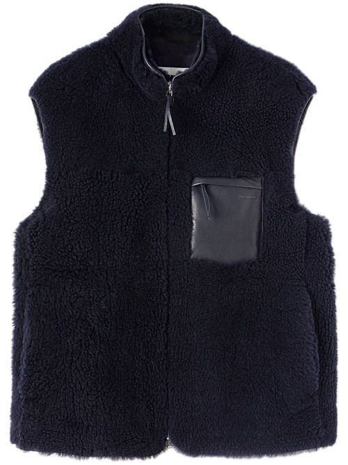 Leather-trim shearling gilet - Blue