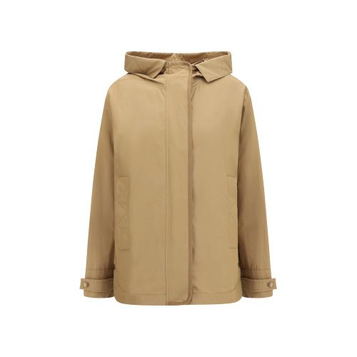 Hooded Polyamide Shell Coat — Beige