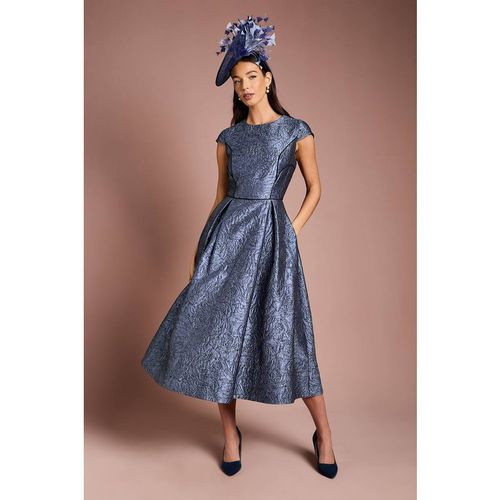 Coast Women's Lisa Tan Cap Sleeve Jacquard Full Skirted Midi Dress in Slate