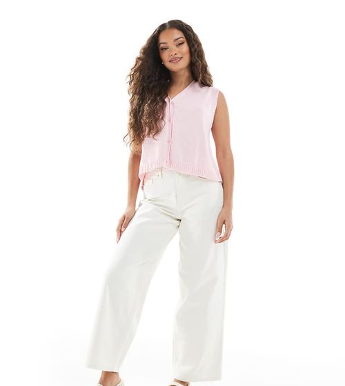 Miss Selfridge Petite baggy jeans in ecru wash-White