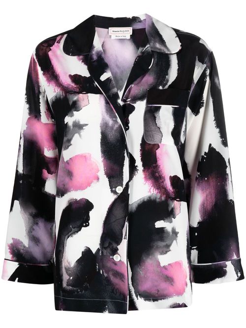 Abstract-print silk shirt - White