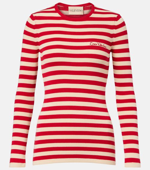 Striped ribbed-knit cotton sweater