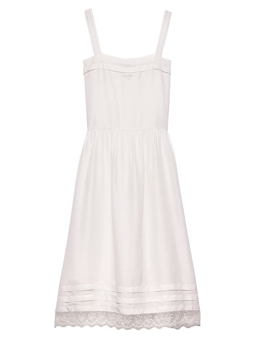 Women's Embroidered Old Washed Silk Dress - Beige