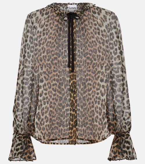 Leopard-print tie-neck chiffon blouse