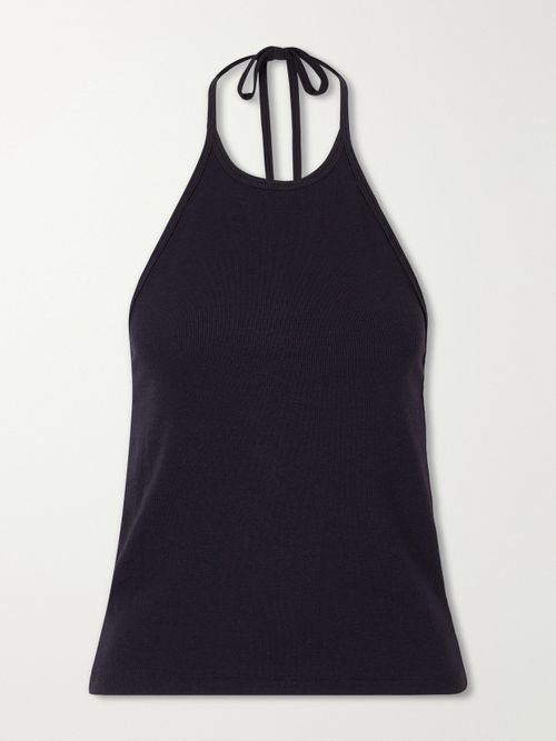 Ribbed Jersey Halterneck Tank - Black