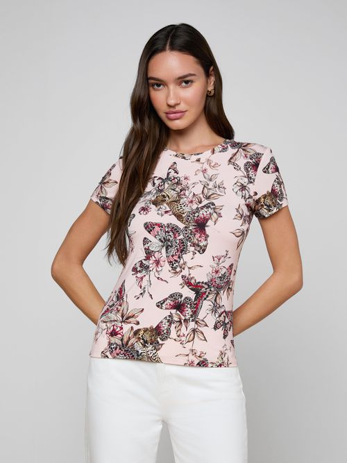 Ressi Fitted T-Shirt In Nectar Pink Multi Butterfly Jungle