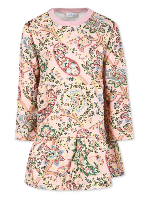 Paisley-print cotton peplum dress - Pink