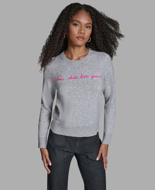 Women's Bon Chic Genre Long Sleeve Sweater - Grey Heather Mutli