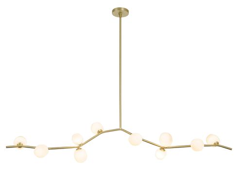 Hampton 10-Light Chandelier in Brushed Brass With White Gla