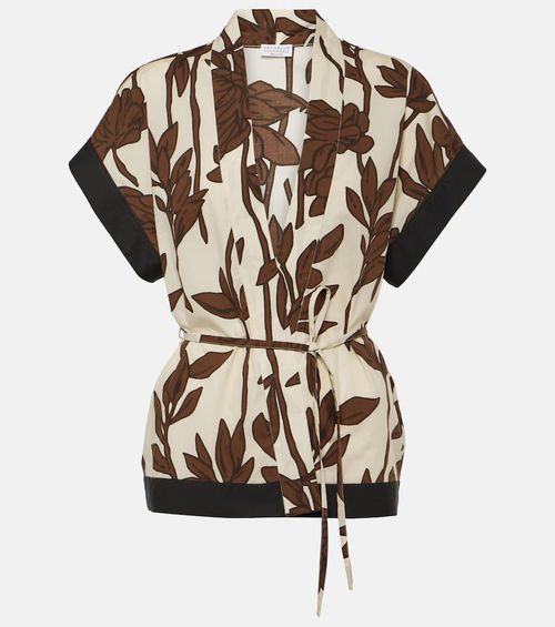 Belted floral cotton shirt