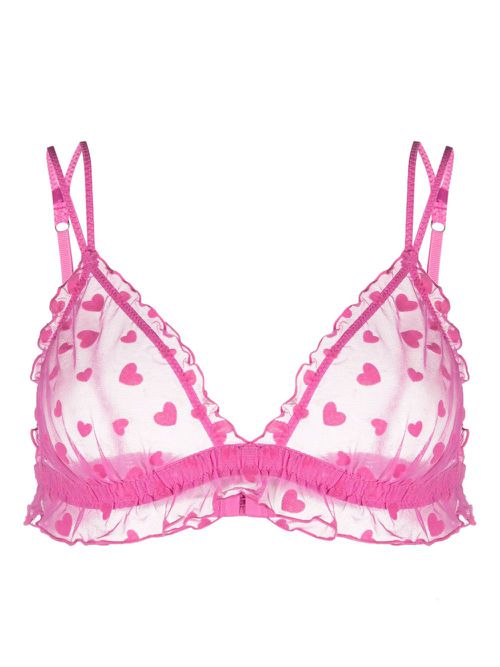 Heart-print semi-sheer bralette - Pink