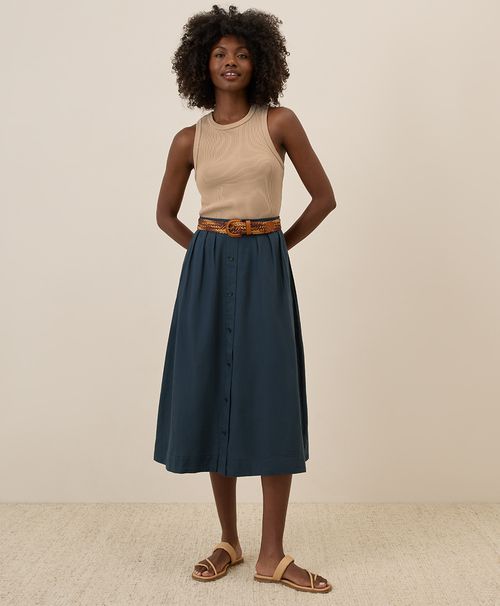 Women's Midnight Blue Sunset Lightweight Cotton Button Skirt