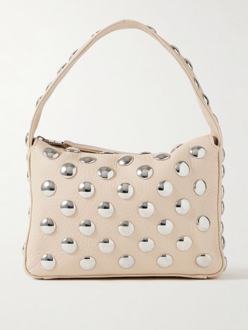 Elena Small Studded Textured-leather Shoulder Bag - Neutrals