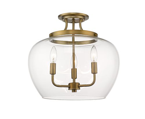 Joliet 3-Light Semi Flush Mount Ceiling Light In Olde Bra