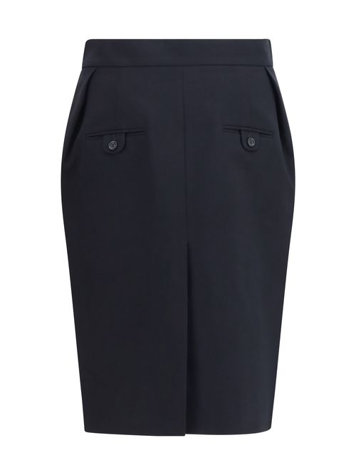 Pleated Cotton Midi Skirt — Black
