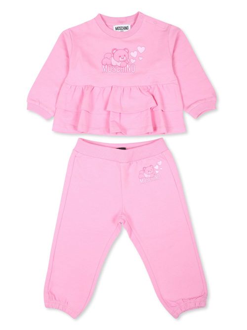 Teddy Bear-print cotton trouser sets - Pink