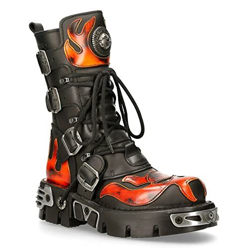 New Rock Women's 107-S2 Silver Metallic Skull Devil Goth Punk Leather Calf Boots