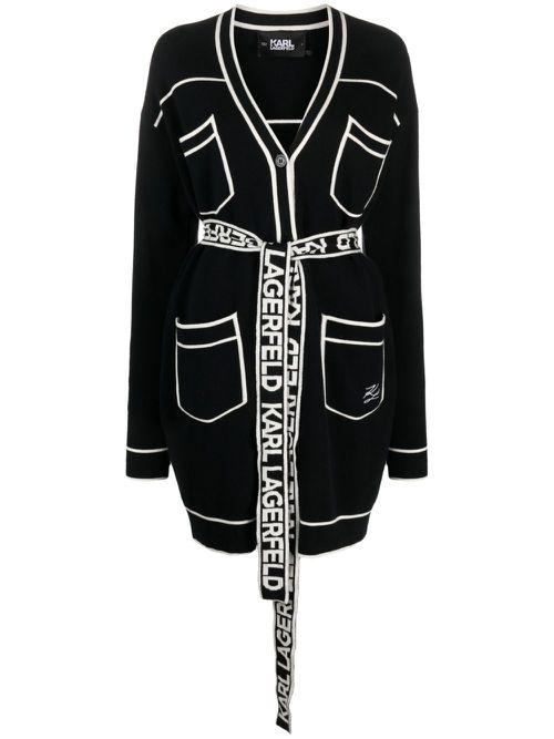 Branded-belt cotton cardigan - Black