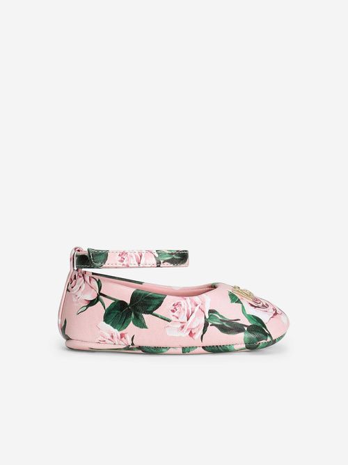 Dolce & Gabbana Baby Girls Leather Rose Pre-Walkers in Pink EU 16 UK 0