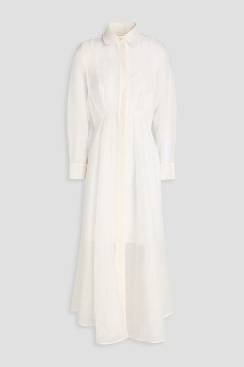 Pleated shantung midi shirt dress - White - 3