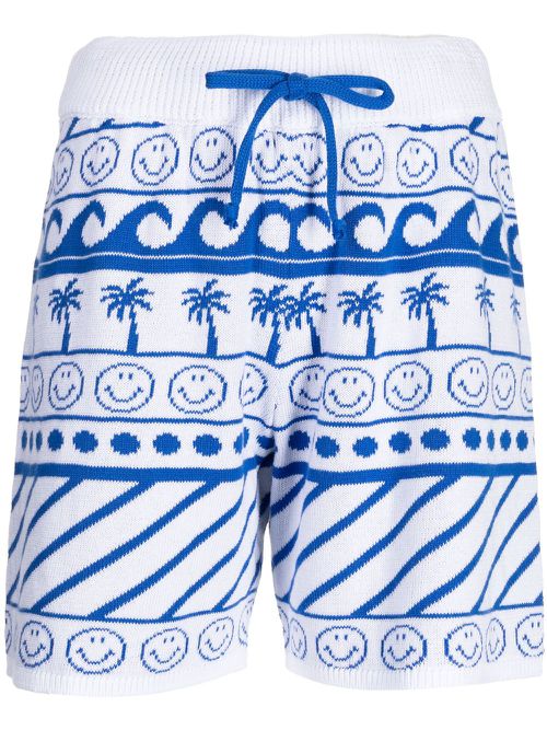 Wave-print drawstring shorts - White
