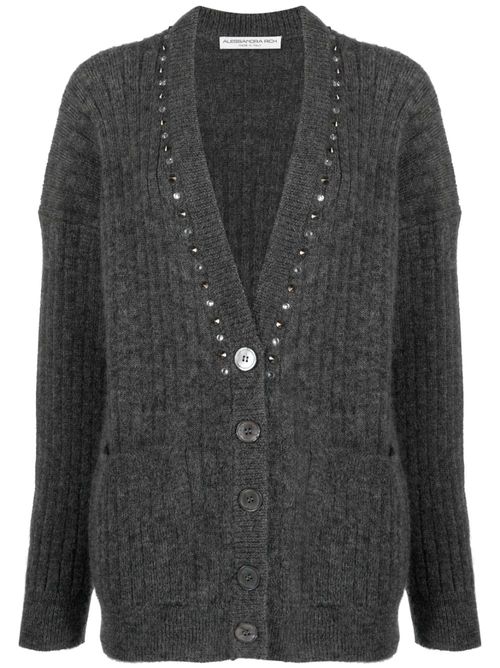 Embellished wool-blend cardigan - Grey