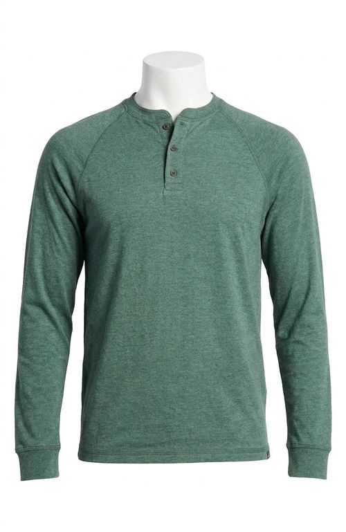 Cloud Long Sleeve Henley Tee In Deep Fern Heather