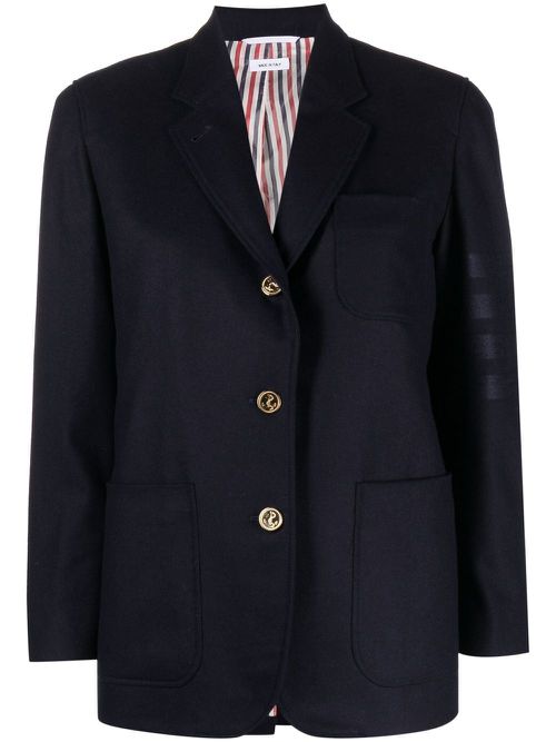 Single-breasted stripe-sleeve blazer - Blue