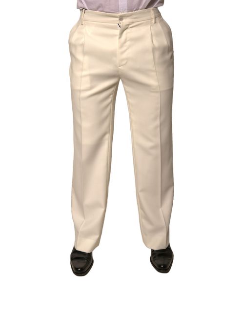 Wool-Polyester Blend Trousers — Beige